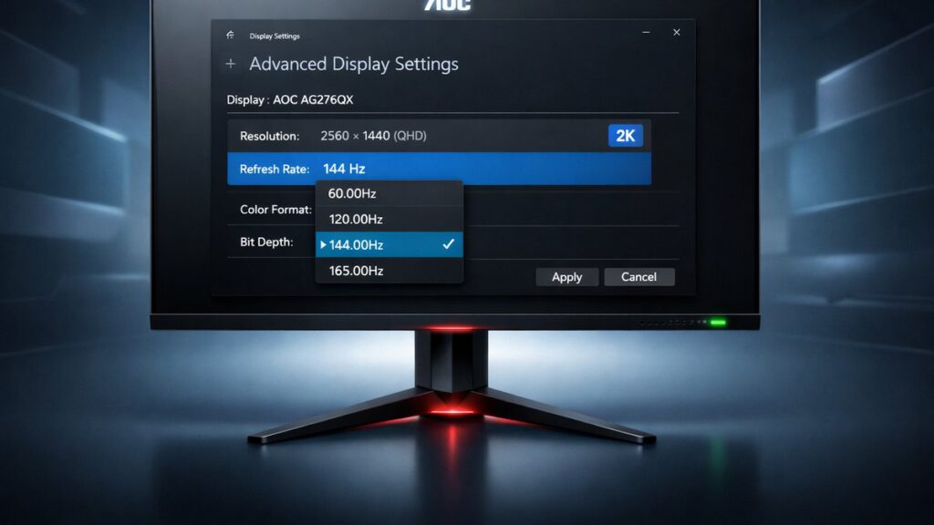 Enable 144Hz or 165Hz on AOC 2K Monitor in Windows